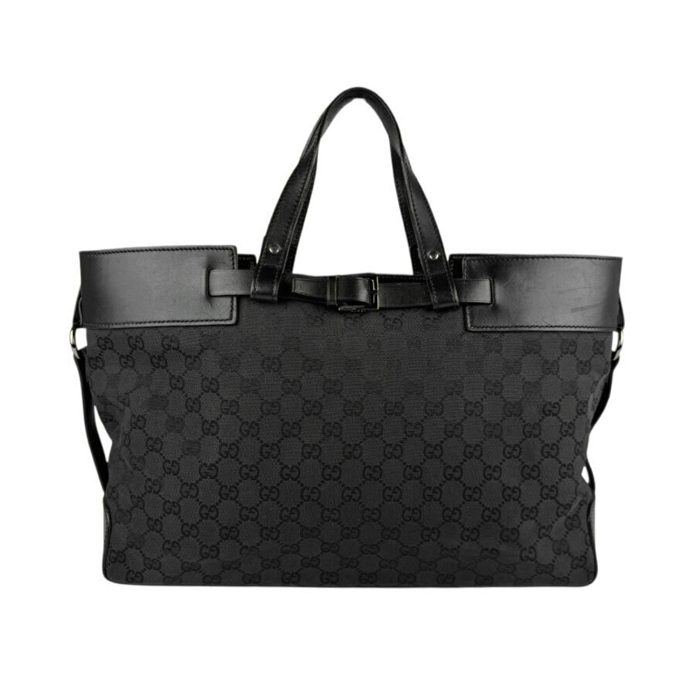 Gucci Top Handle Bag GG Canvas Leather Black